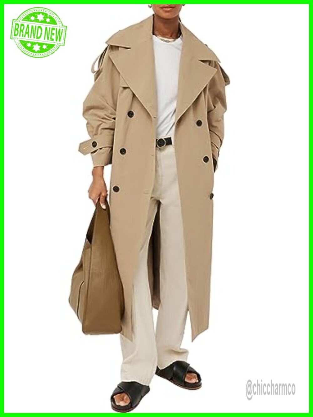 Oversized Long Trench Coat Double Breasted Lapel Windproof